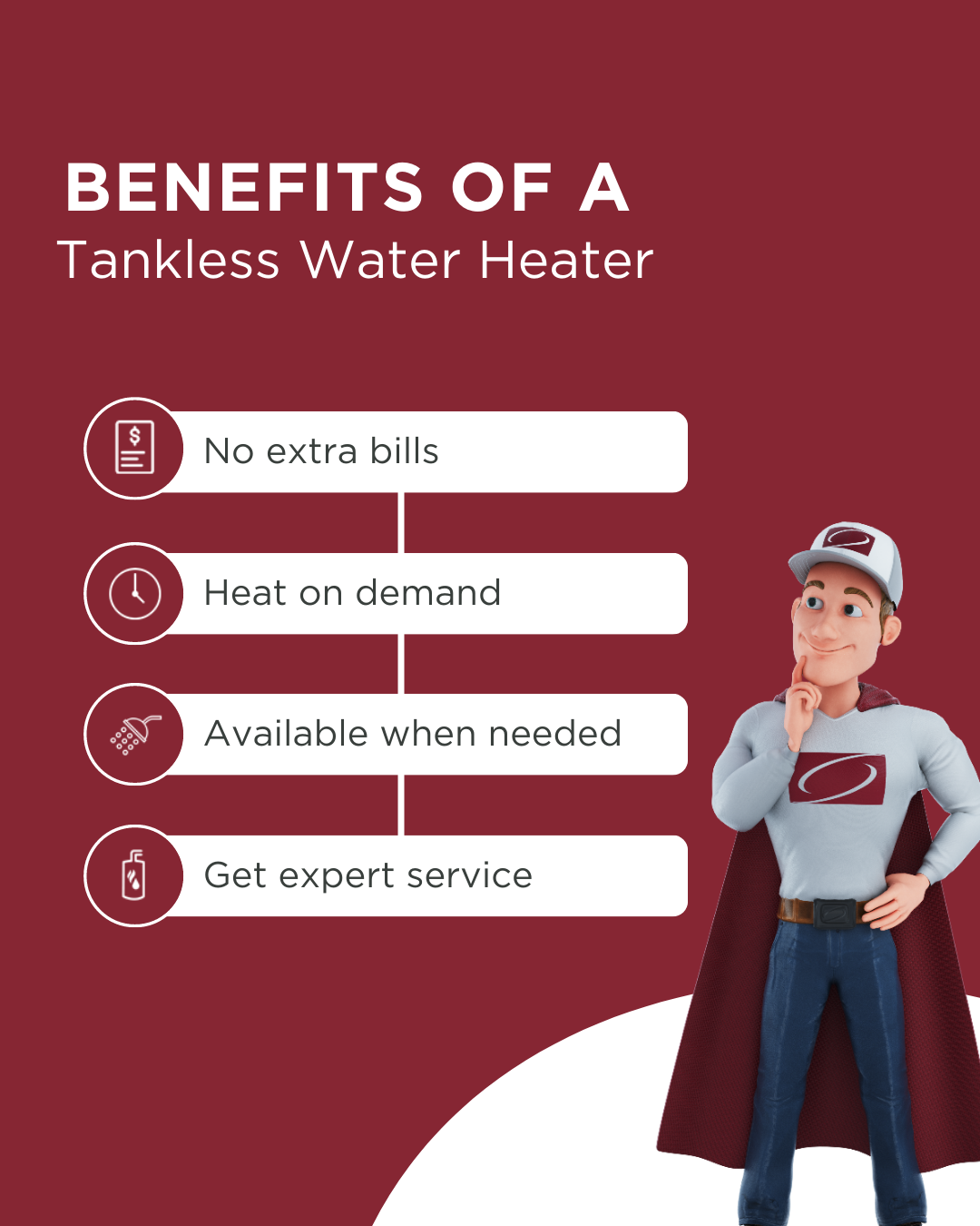 Benefits of a tankless water heater system.
