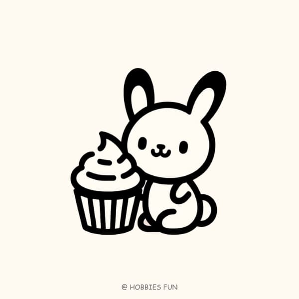 bunny drawing easy, Bunny with Cupcake