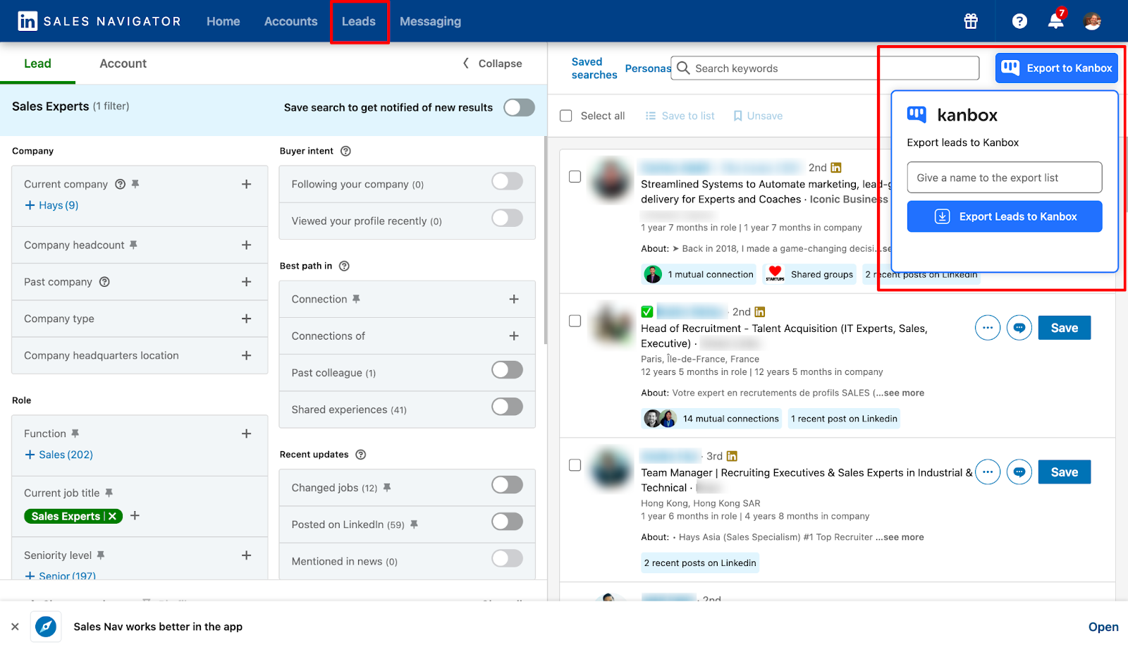 Sales Navigator export module