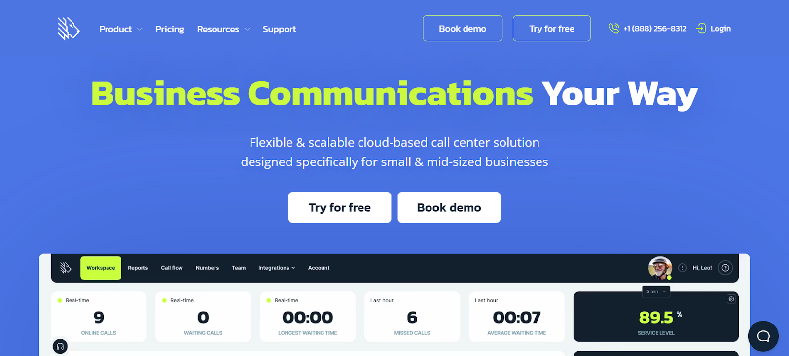 A screenshot of MightyCall's website