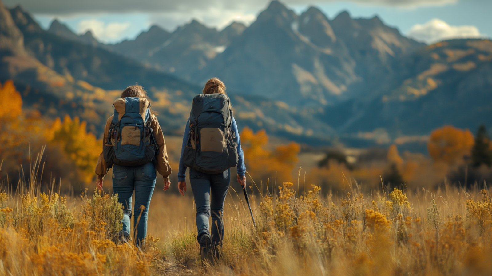Tourists hiking in the Rocky Mountains near Denver, enjoying the natural scenery.