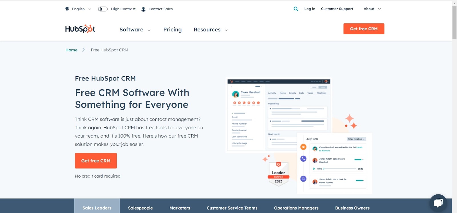 Screenshot of HubSpot CRM webpage