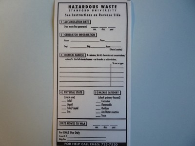  Hazardous Waste Tag filled out