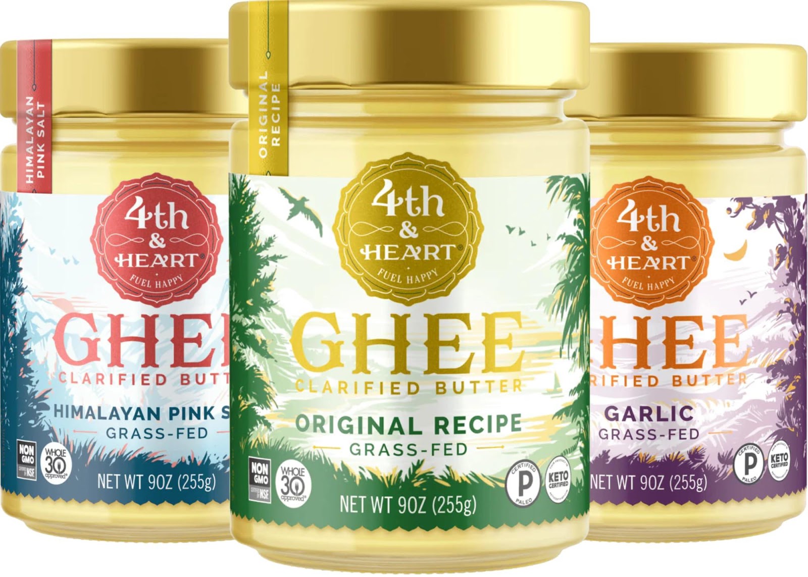 4th & Heart Ghee Clarified Butter Variety, Original Recipe, Himalayan Pink  Salt, Garlic, 9 Ounce Each, Grass Fed, Keto, Pasture Raised, Non-GMO, ...