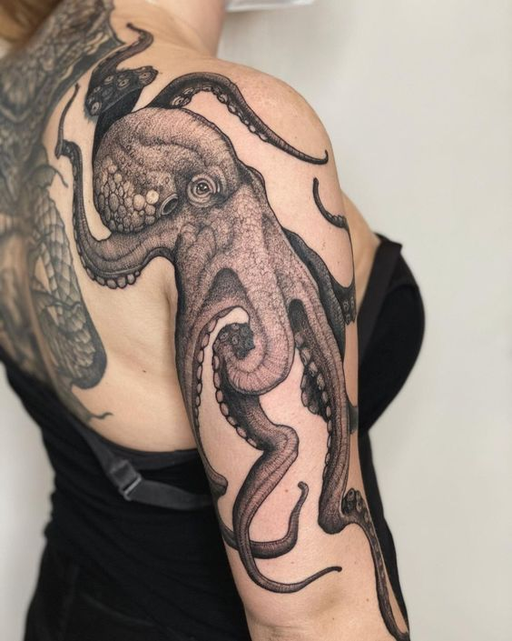 Picture of the octopus tattoo design of the arm of  a lady