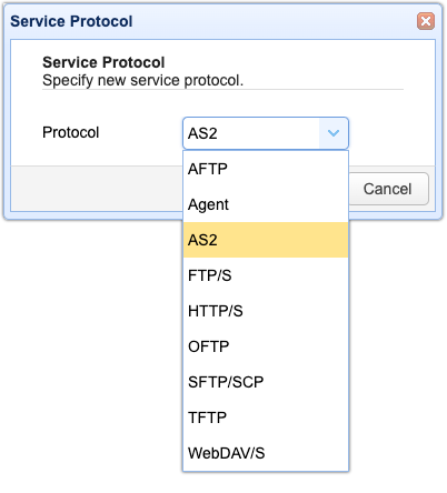 Selecting AS2 protocol in the JSCAPE MFT Server