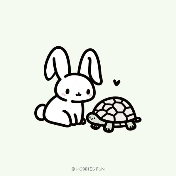 rabbit drawing for kids, Bunny with Turtle