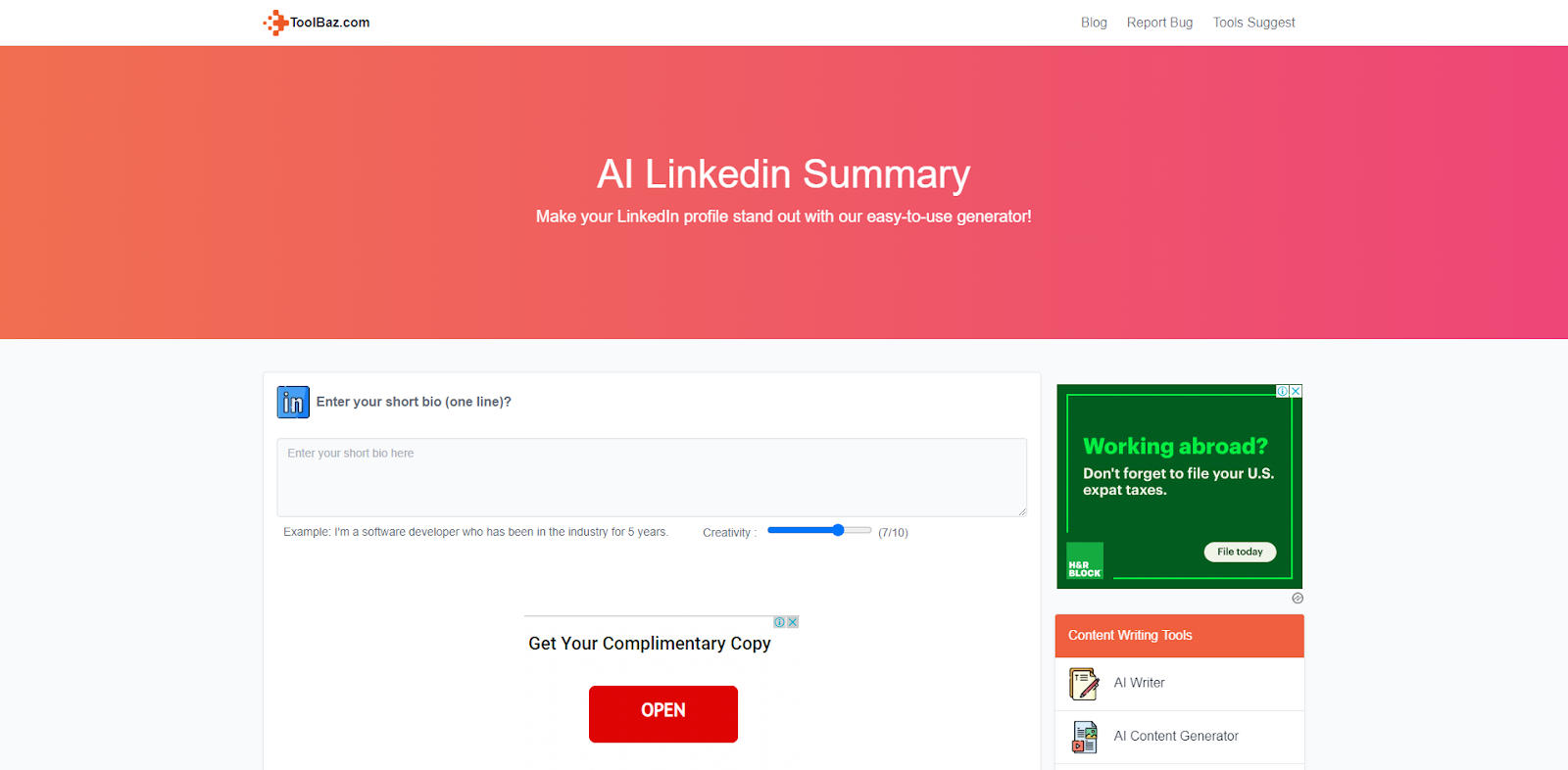 ToolBaz LinkedIn Summary Generator