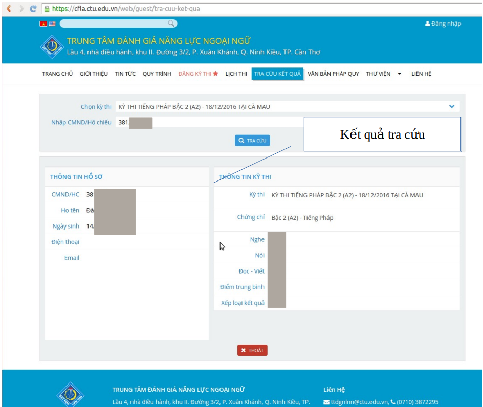 Nhấp tra cứu và xem kết quả