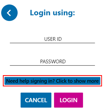 Login screen with 'Need help signing in? Click to show more' option highlighted