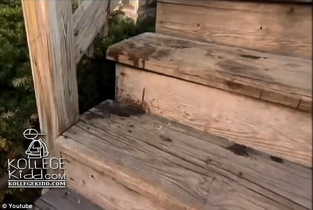 Gruesome: Blood from Gakirah Barnes' gunshot wounds stain the steps on which she fell