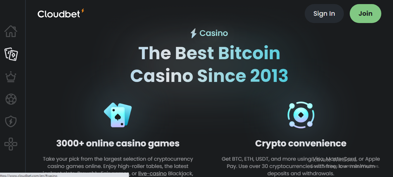 Cloudbet casino homepage 