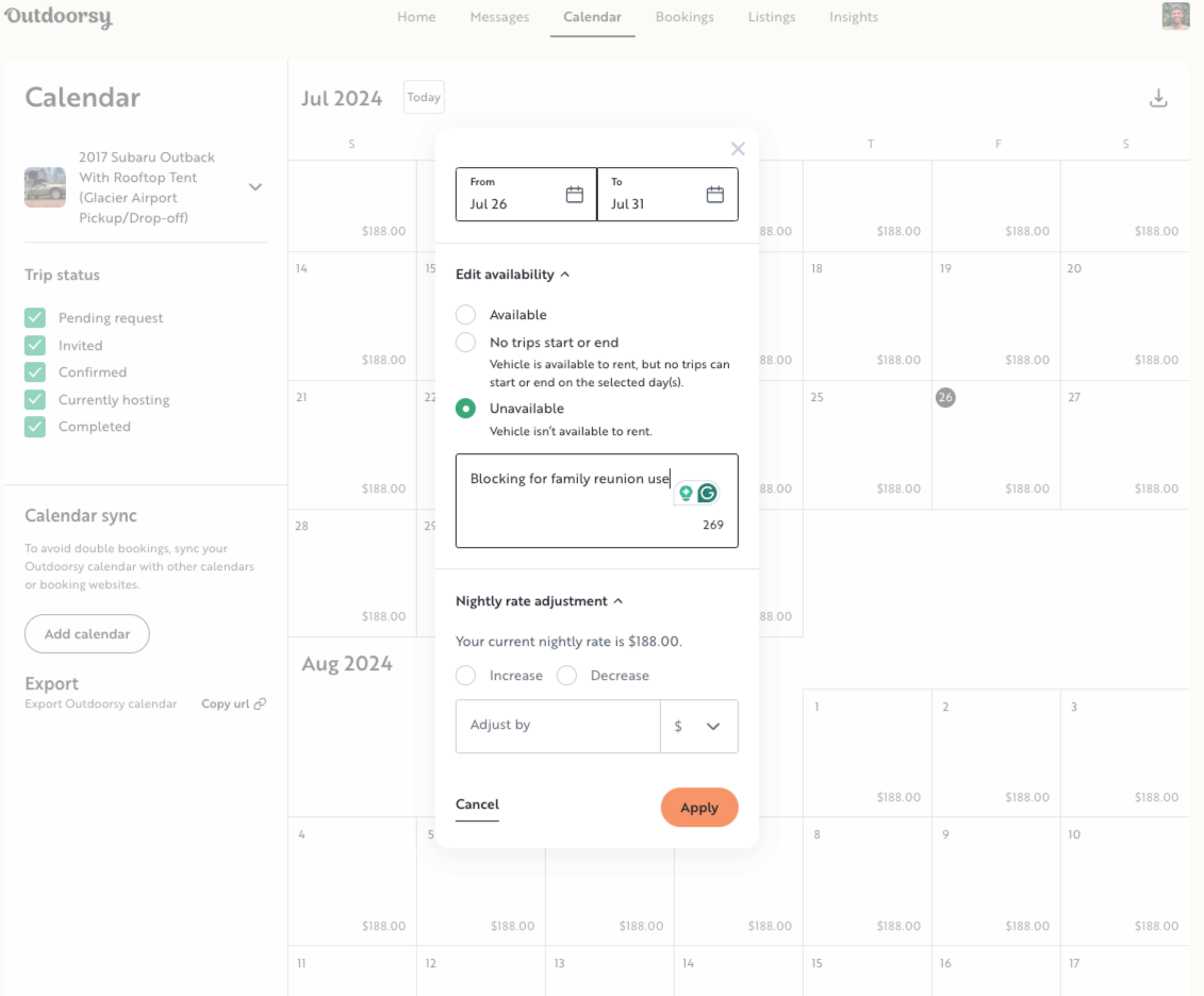 Calendar tool notes feature