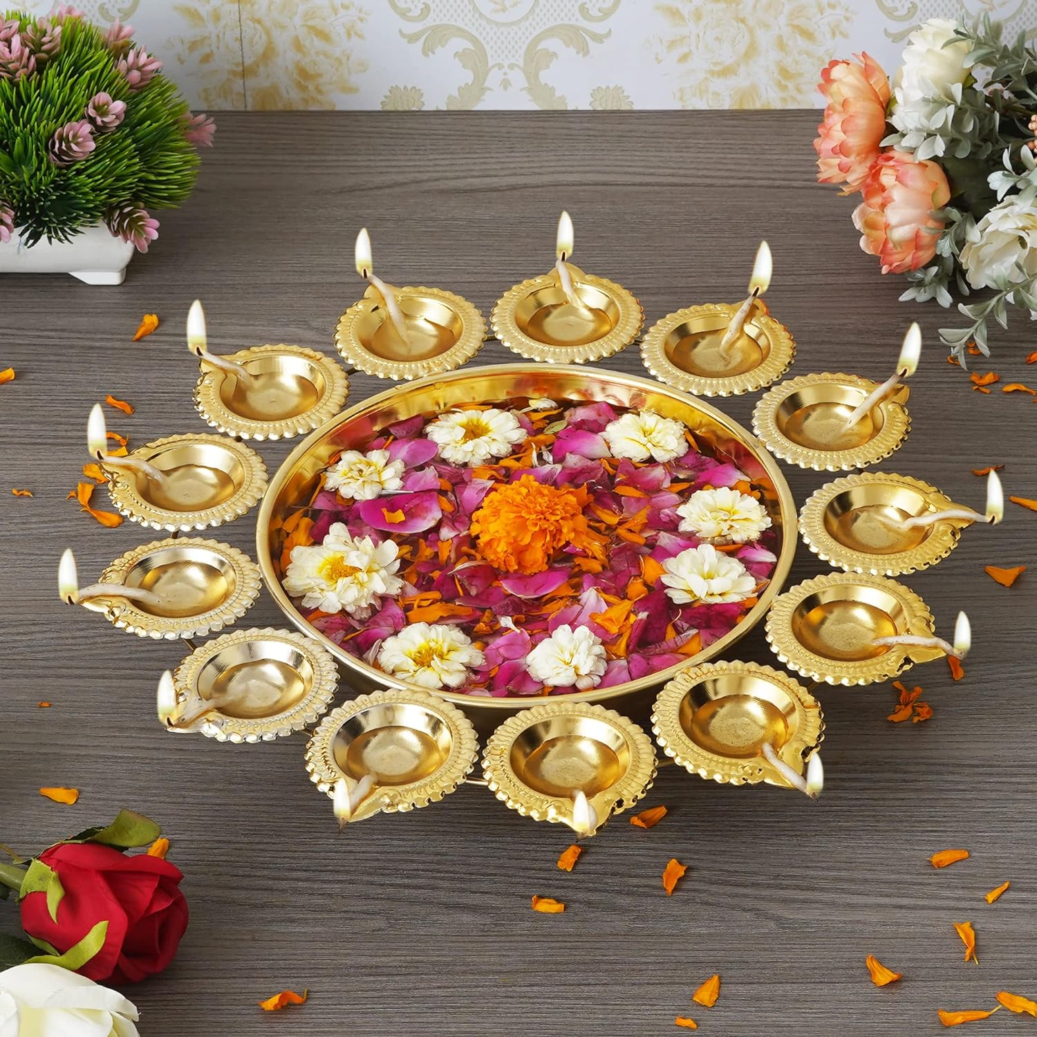 Diya Shape Flower Decorative Urli Bowl 