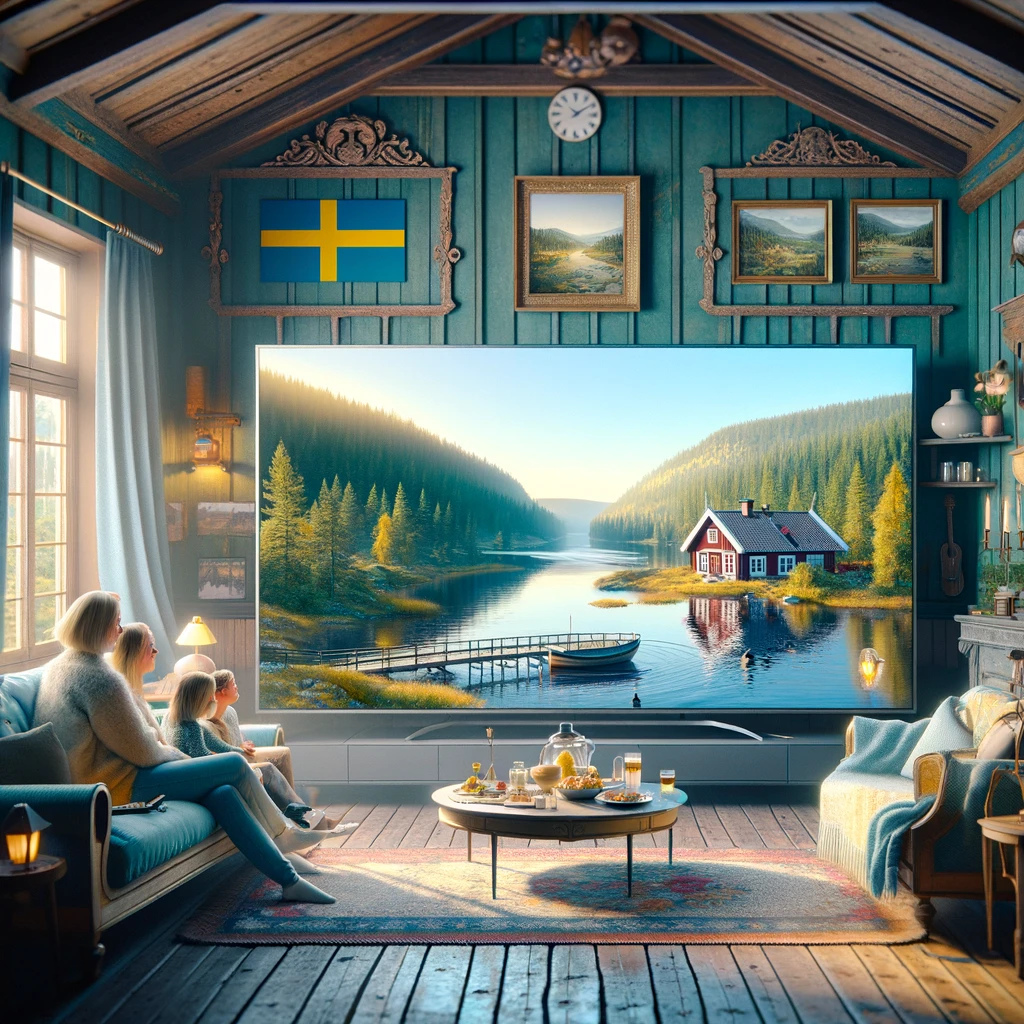 Happy swedish family watching TV with high quality ,VisionTV the number 1 iptv provider