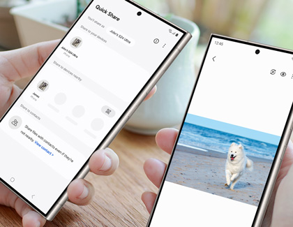 Two Galaxy phones sending a photo using Quick Share