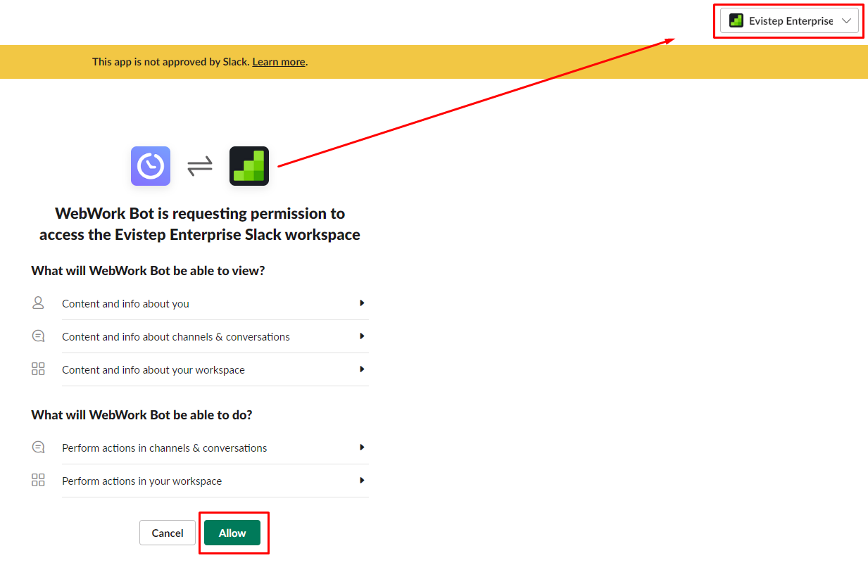 Allow WebWork to Access Your Slack Workspace