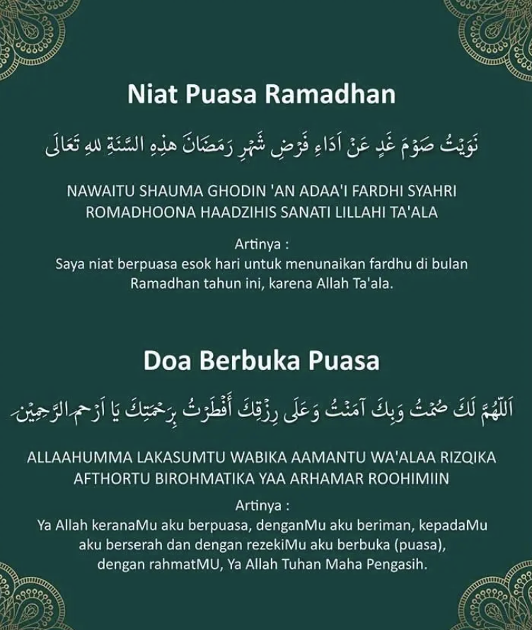 Niat puasa ramadhan dan doa berbuka puasa ramadhan