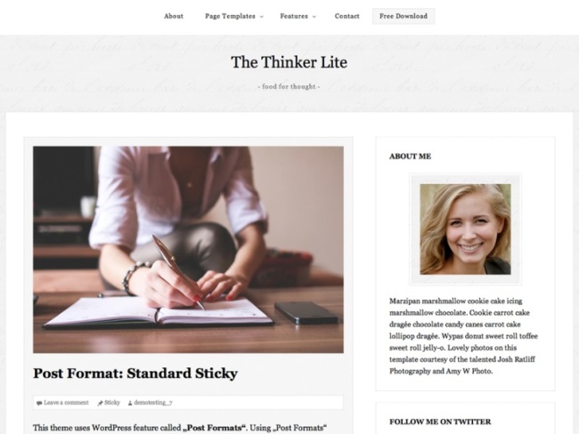 Free WordPress photography themes, The Thinker Lite photography WordPress theme