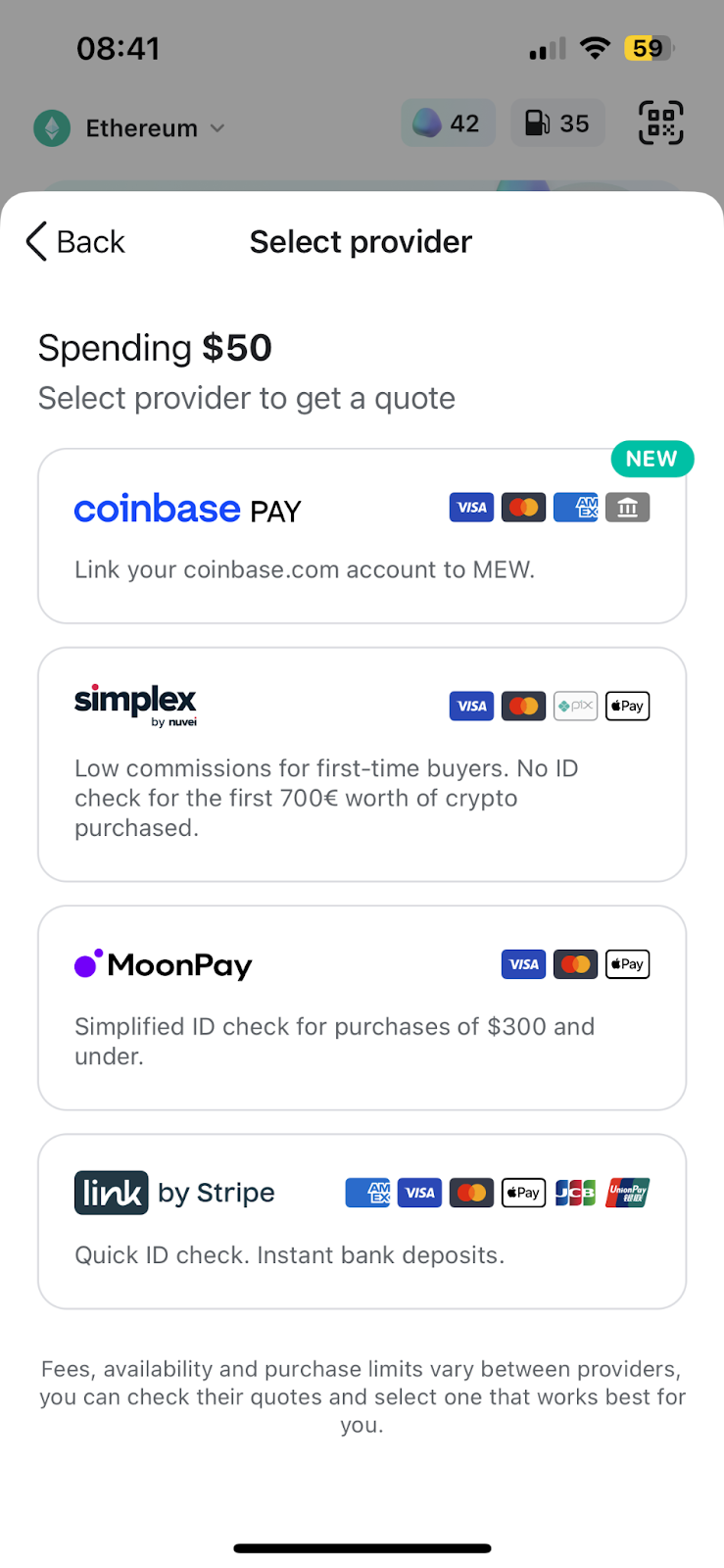 Onboard to MEW with Coinbase Pay