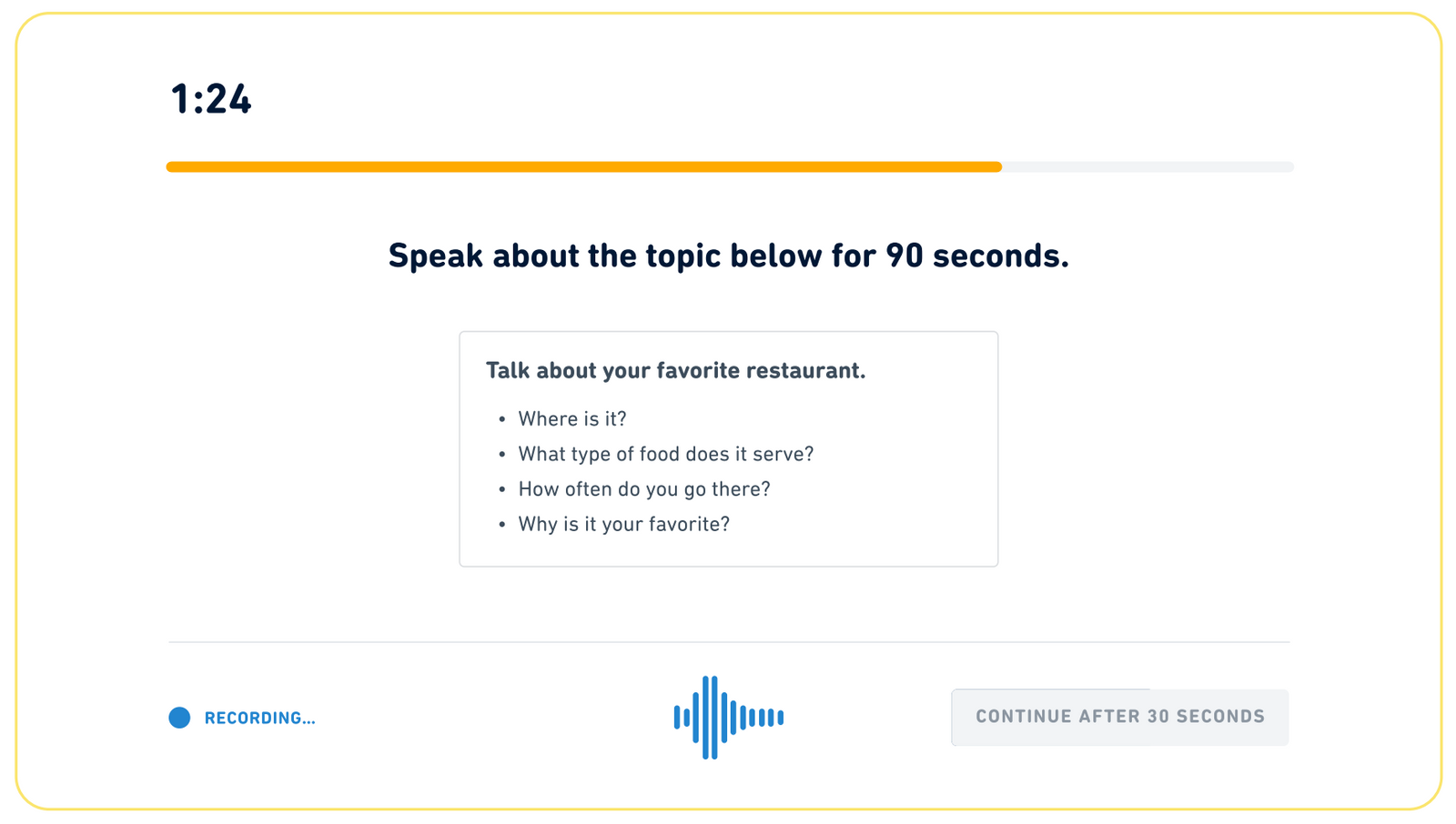 "Read then Speak" Duolingo English Test question