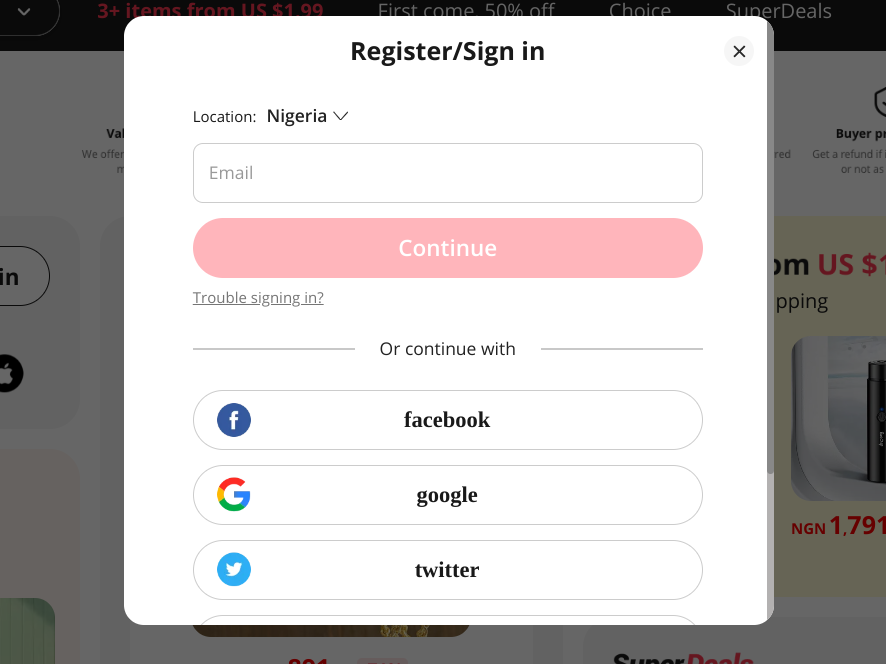 aliexpress registration page