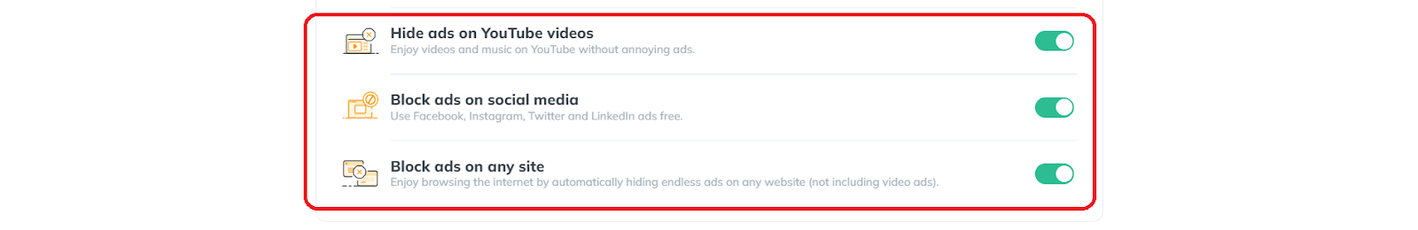 Hide ads on YouTube, social media and any site