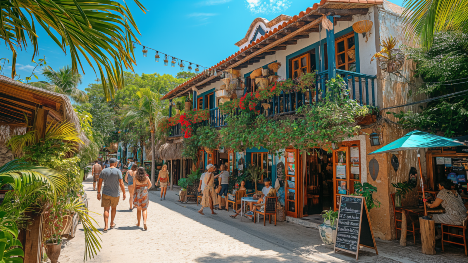 Quinta Avenida bustling with tourists and colonial architecture.