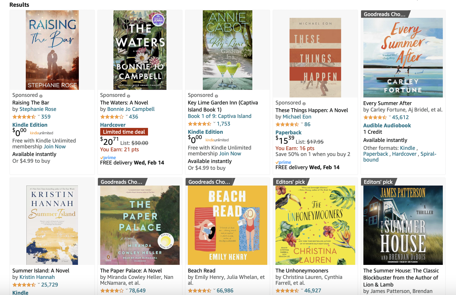 Screenshot of books on Amazon (Best summer reads)
