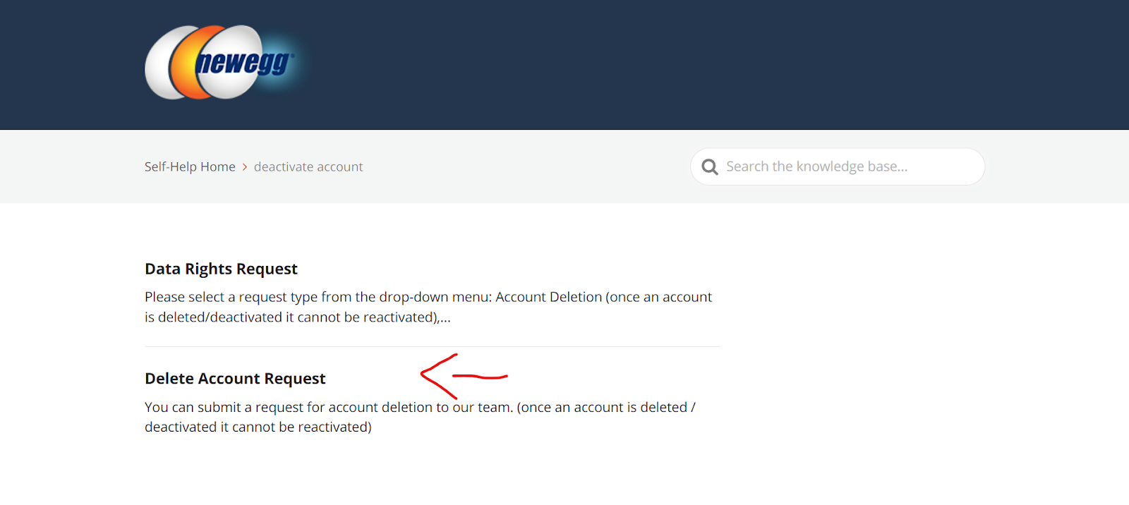 delete-Newegg-account delete account request