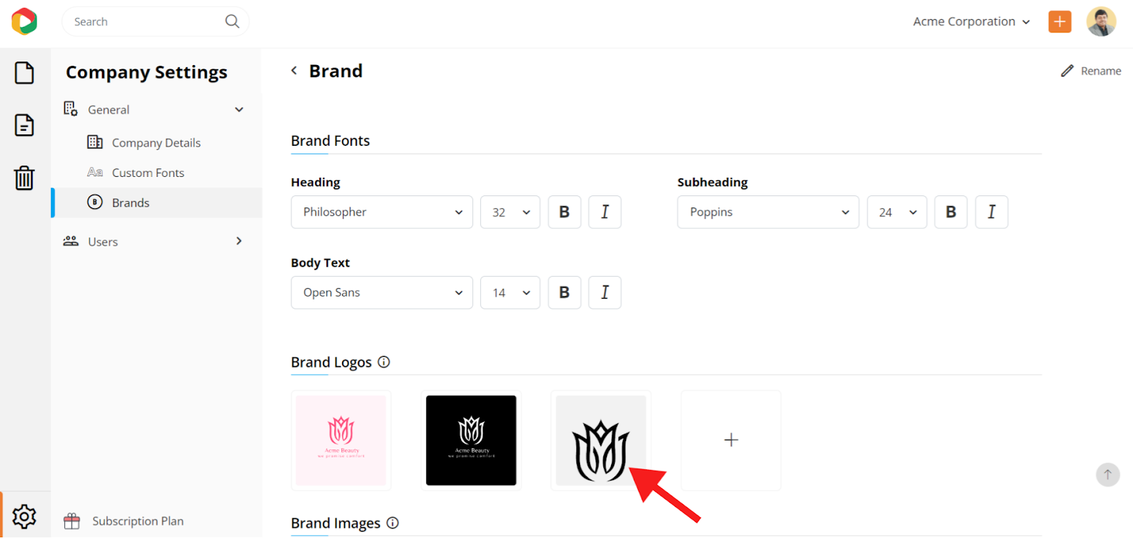 Adding brand logo in the brand kit