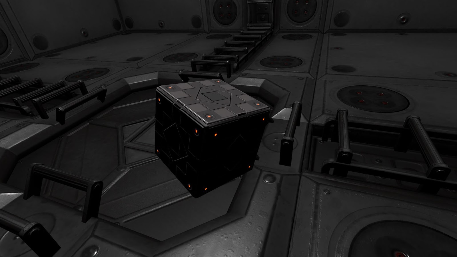 A picture of the tutorial cube within the VRChat world named CUBES.