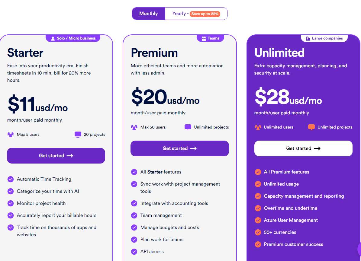 Pricing Plans for Timely