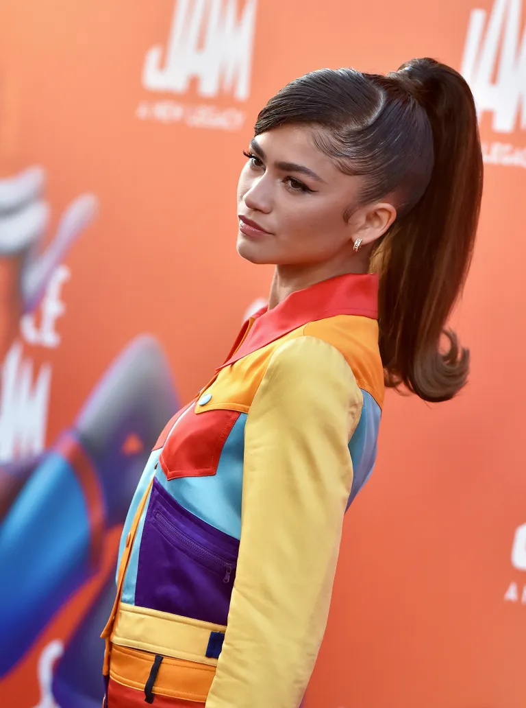 Picture of Zendaya rocking the side swept look for her ponytail 