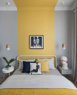 Three color combinations for bedroom walls, Grey, yellow and brown