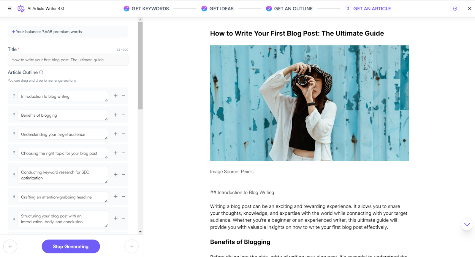 Screenshot of Writesonic AI tool