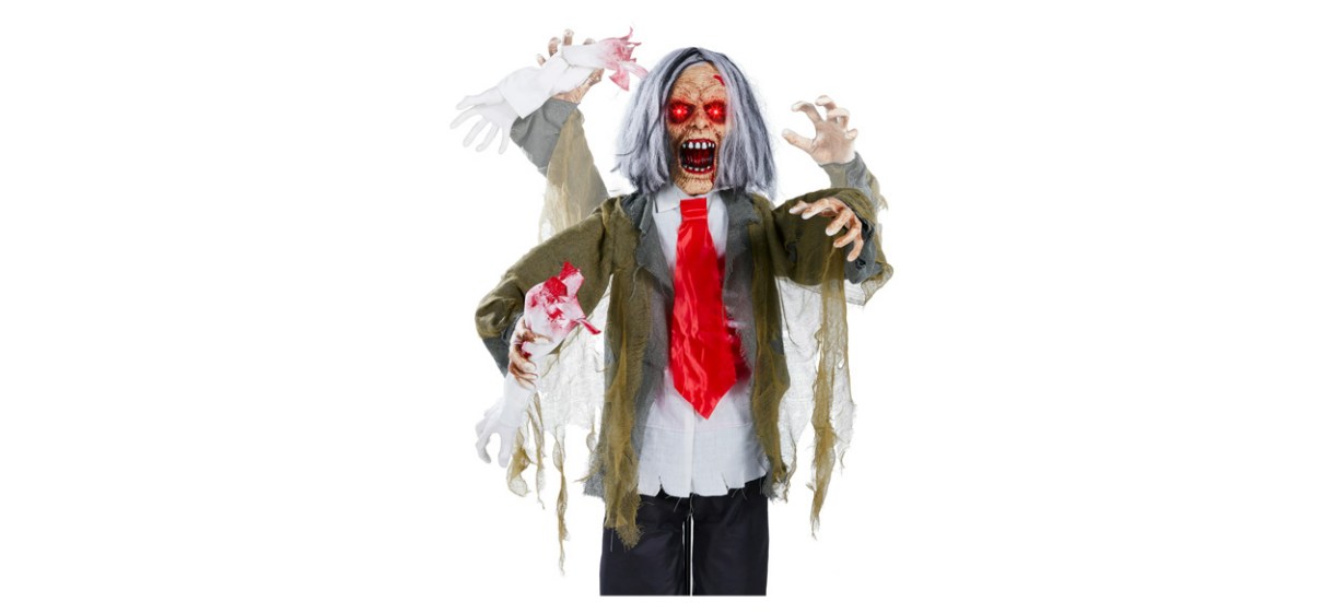 Rotten Ronnie standing animatronic zombie on white background