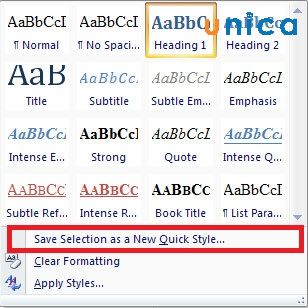 Chọn Save Selection as New Quick Style