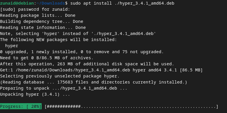 install Hyper terminal on Debian using the DEB file