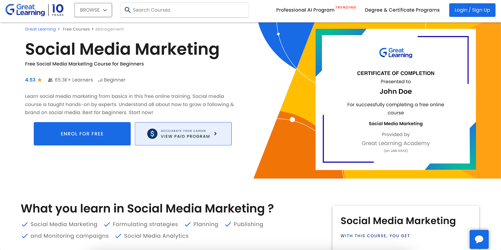 Social Media Marketing by Great Learning screenshot