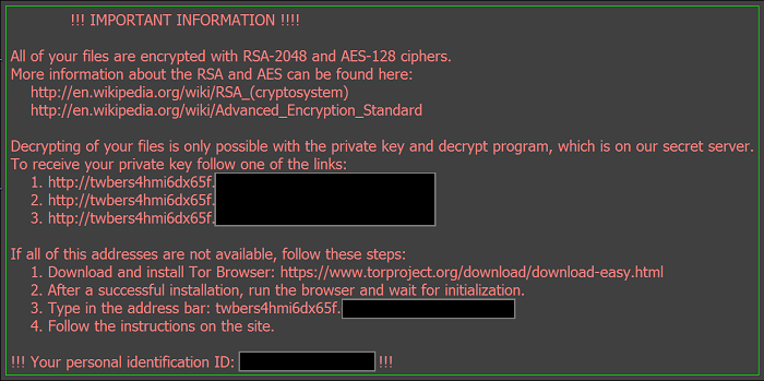 Captura de pantalla del mensaje de ransomware Locky.