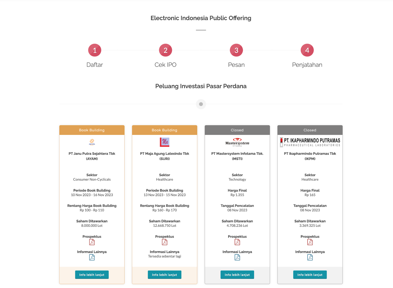 (Situs E-IPO yang bisa diakses umum untuk melihat prospektus perusahaan Indonesia yang sudah IPO)