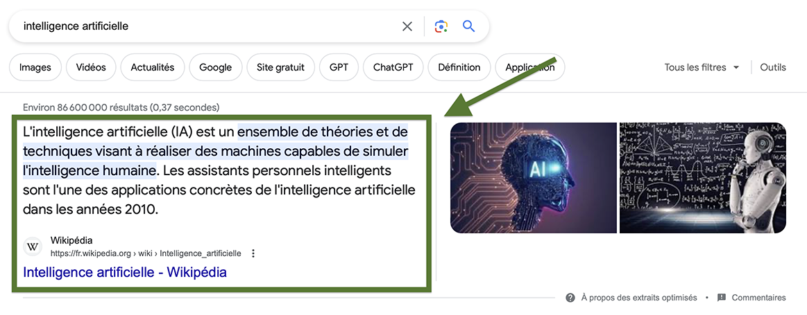 featured snippet google avec IA