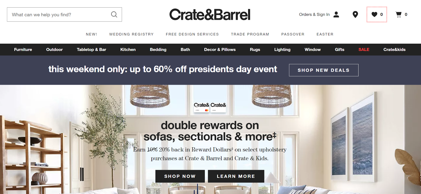 Crate And Barrel home page