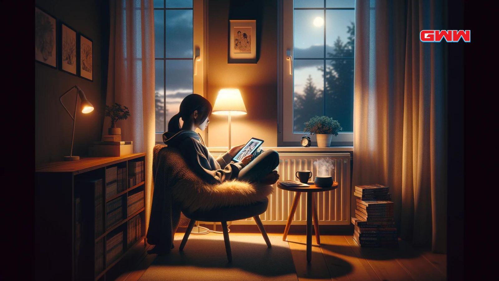 Person reading manga at night, how to read free manga