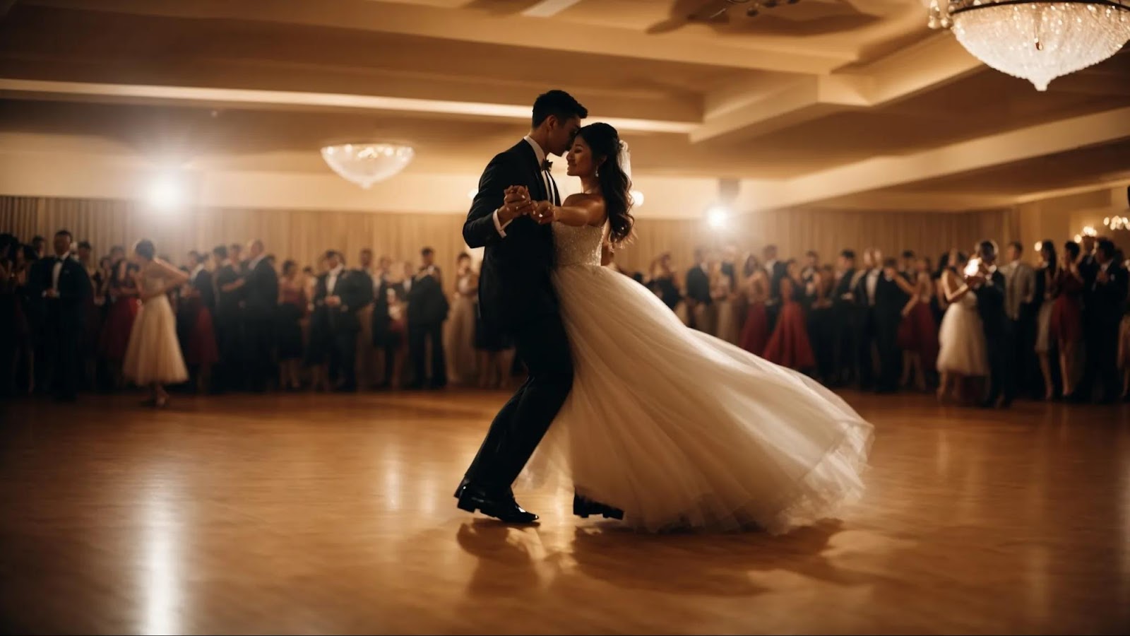 a couple glides across a dance floor, each embodying the distinct essence of a ballroom dance style.