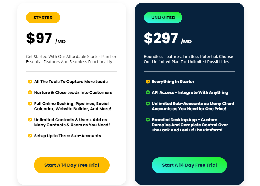 GoHighLevel Pricing Plans