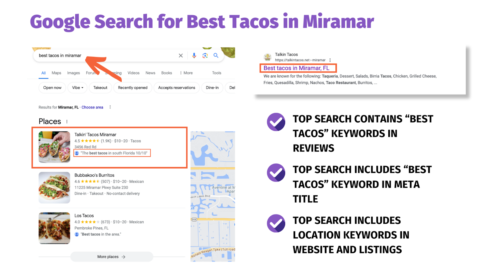 Google Search for Best Tacos in Miramar