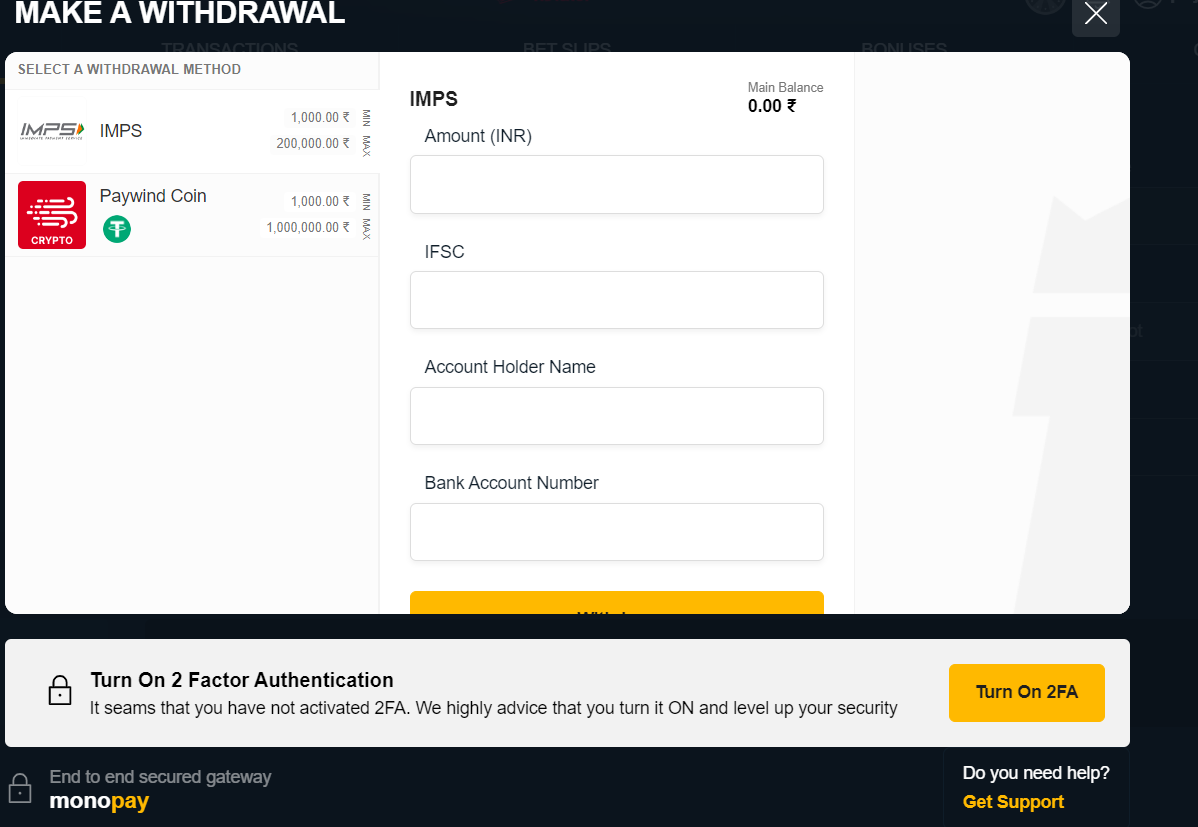Rajabets withdrawal methods