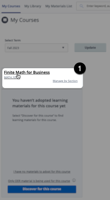 Follett Discover courses page. The user is selecting a course.